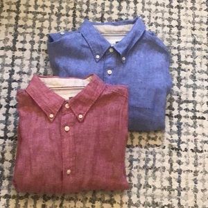 2 Men’s 100%  long sleeve -Linen shirts- neck 17” Brand Black Brown si…